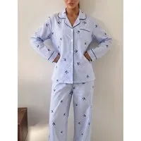 Elegant Love Pyjama Damen-Nachtwäsche – Hausanzug und Schlafanzug mit Reverskragen (Set, 2 tlg., Langarmoberteil und lange Schlafhose) Gestreifte Loungewear – bequemes Homewear-Set mit Brusttasche