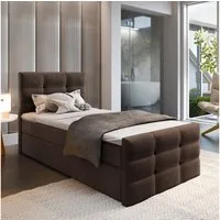 Masseno Boxbett AMON 100x200 cm mit Bonell Matratze und Topper, Einzelbett, Jugendbett, Polsterbett mit Kopfteil, Boxspringbett