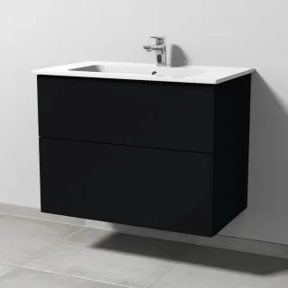 Sanipa 3way Waschtischunterbau zu Duravit ME by Starck Waschtisch mit 2 Auszügen, Schwarz-Matt SF72508