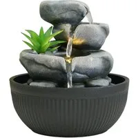 Dehner Zimmerbrunnen Lono, ca. 21 cm, Höhe 21 cm, Polyresin, grau/schwarz, Brunnen mit LED Beleuchtung