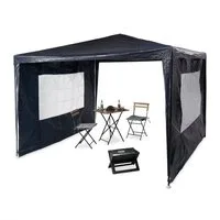 relaxdays Pavillon 3x3 m mit 2 Seitenteilen, mit 2 Seitenteilen, blau