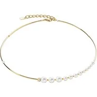 COEUR DE LION Collier Schmuck Geschenk Edelstahl Asymmetrie Würfelkette, Made in Germany - mit Kristallglas - mit Süßwasserzuchtperle