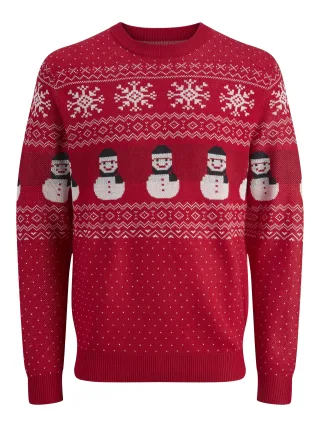 JACK&JONES - JJXMAS ANDREW KNIT CREW NECK JNR True Red - Gr. - 164