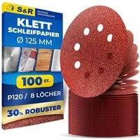 S&R Schleifpapier Klett Schleifpapier 125 mm, Meister, 8 Löcher, für Exzenterschleifer, (Set, 100 St., mit einer P120 Körnung), Klettschleifpapier, zuverlässige Haftung am Schleifteller