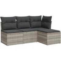 vidaXL Gartenlounge-Set 4-tlg. Garten-Sofagarnitur mit Kissen Hellgrau Poly Rattan, (1-tlg)