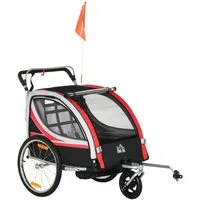 HOMCOM Fahrradkinderanhänger Kinderwagen, 2-in-1, Stahlrahmen, 2-in-1 Kinderanhänger