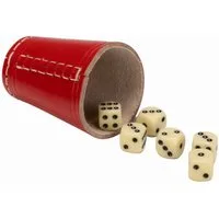 GICO Spielesammlung Würfelbecher rot (echt Leder) Standard (9 cm) mit 6 Würfeln 5903