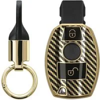 kwmobile Schlüsseltasche Hülle für Mercedes Benz 2-Tasten Autoschlüssel (nur Keyless Go) (1-tlg), Schlüsselhülle mit Key Ring Anhänger - Cover Gold Schwarz