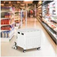 HOMCOM Einkaufstrolley Klappbar Einkaufswagen mit Verstellbarem Teleskop-Griff, 51 l, für Büro, Speicher, Schule, Weiß
