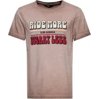 King Kerosin Print-Shirt Ride more worry less Oilwash brown Oilwash