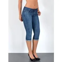 ESRA Caprijeans Damen 3/4 Jeans Hüftjeans niedrige Leibhöhe Damen 3/4 Hose Tief Bund Damen Capri Jeans Low Waist bis Übergröße Plus Size Große Größe Shorts