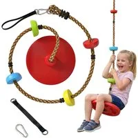 AIYAPLAY Slackline Ninja Line Kinder mit Schaukel, Plattformen, für 3-8 Jahre Kinder Rot