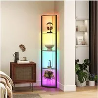 HOMCOM Stehlampe mit Regal, RGB Farbwechsel, Fernbedienung, RGB-Beleuchtung, Fernbedienung, LED, RGB, für Wohnzimmer Schlafzimmer