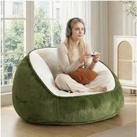 Insma Sitzsack XL 120cm Übergroßer Beanbag Sessel mit Kissen Loungesessel, Bodensofa mit Seitentasche für Wohnzimmer & Schlafzimmer, Avocadogrün