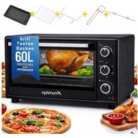 optimumX Minibackofen, 60 Liter XXL mit Umluft, 2200W, 5 Kochfunktionen, 60 min, 90-230°C