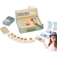 CLTYQ Spielkasse Holz Kasse Kinder, Holz Spielkasse Kinderkasse mit Scanner, Lernspielzeug, Spielzeugkasse für Kinder ab 3 Jahren, Rollenspie