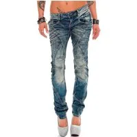 Cipo & Baxx 5-Pocket-Jeans Damen Slim Fit Hose Stonewashed BA-WD175 (1-tlg) Stonewashed Look in hellblauer Verwaschung
