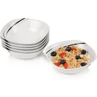 SÄNGER Müslischale Bilgola Black Lines Müslischüssel Set, Weiß, Porzellan, (Set, 6-tlg), ⌀14x4,5cm, 350 ml, Premium Collection