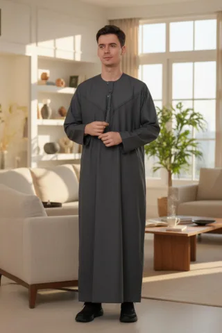 Herren Grau Eid Marokkanische Jubba Robe Djellaba Ramadan Eid Thobe LFS-HM11