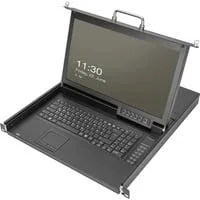 Modulare HD LCD KVM Konsole mit 17" TFT 8 Port VGA, KVM-Switch schwarz, deutsches Tastaturlayout, 8 Port VGA KVM-Switch, Touchpad