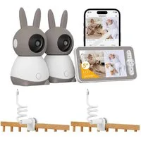 Boifun Video-Babyphone Babyphone mit 2 Kameras WLAN 5 Zoll Video Babyphone 2K/3MP PTZ 355°, Nachtlicht, 300m Reichweite, Zwei-Wege-Audio, 4X Zoom, 1-tlg., Weinen/Bewegungs/Geräuscherkennung, Automatische Verfolgung,unterstützt Mobile App Steuerung