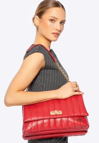 Wittchen Damen-Umhängetasche aus Öko-Leder, zwei Fächer, groß, rot