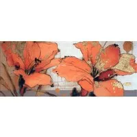 artissimo Glasbild XXL Bild aus Glas 125x50 cm / Panorama Wandbild groß / Wanddeko modern, Blumen und Blüten: Malerei in Orange-Gold