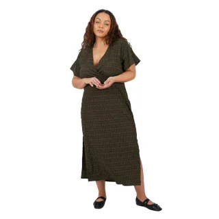 Brave Soul - Wickelkleid für Damen, V-Ausschnitt (Khaki/Schwarz)