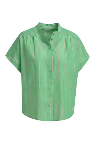 Milano Italy - sleeveless blouse w neckpanel, gathered shoulderseam mint print - Gr. - 42