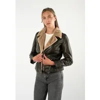 Mauritius Lederjacke MWIcelyn mit Reverskragen mit Fake-Fur-Besatz, tailliert