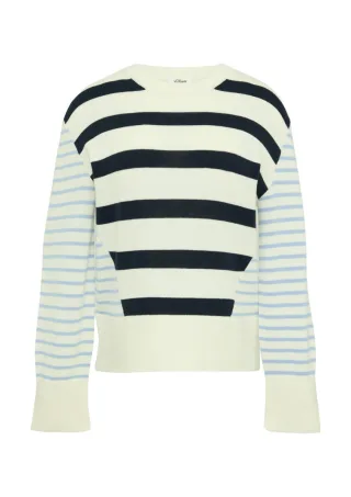 s.Oliver Red Label - Rundhals-Pullover im Streifenmix weiß/blau - Gr. - 38