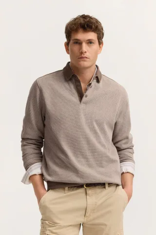 Bugatti Herren Sweatpoloshirt mit Druckknöpfen