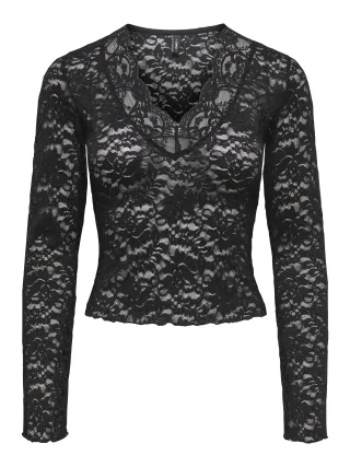 ONLY - ONLNIKKA L/S LACE TOP JRS NOOS Black - Gr. - XS