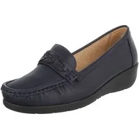 Ital-Design Damen Mokassins mit geflochtenem Detail und rutschfester Sohle Slipper (91117445) Keilabsatz/Wedge Mokassins in Dunkelblau