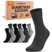 sockenkauf24 Diabetikersocken ohne Gummibund & ohne Naht aus Baumwolle (20-Paar) Diabetiker Socken mit Komfortbund ohne Gummi für Damen & Herren