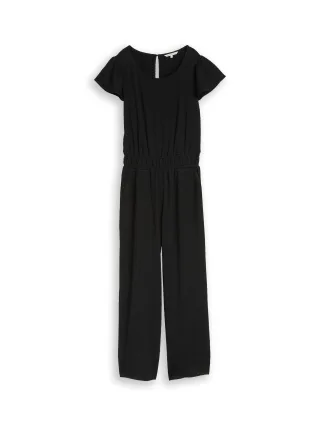 Denim Tom Tailor - Crinkle Jumpsuit mit Rüschenärmeln deep black - Gr. - XS
