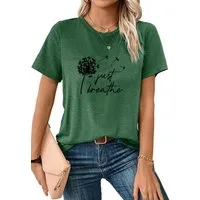 PYLIKE Kurzarmshirt Damen Sommer Casual T-Shirt mit Löwenzahn Print Tee