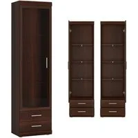 Lomadox Vitrine IMPERIA-129 Wohnzimmer schmal 50 cm Nussbaum Vitrinenschrank Schrank Glas