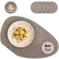 matches21 HOME & HOBBY Platzset Ovales Tischset mit Glasuntersetzer, 6er Set, in Braun meliert, (6-St), Hitzebeständige abwaschbare PVC Platzsets
