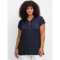 sheego by Joe Browns T-Shirt Shirt Kurzarm mit Zipper am V-Ausschnitt