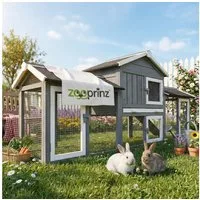 Zooprinz Kleintierstall Don Camillo mit Doppelauslauf 210x85,5x54 cm (BxHxT), Lasiertes Kiefernholz, Bitumendach