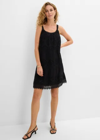 bonprix Trägerkleid aus Viskose mit Spitze, schwarz, Gr.40, Kurzes Sommerkleid mit Spitze und dünnen Trägern, aus Viskose