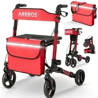 Arebos Rollator Aluminium faltbar 6-fach höhenverstellbar mit Tasche belastbar 136 kg, Ergonomische Griffe – komfortabel für lange Nutzung ohne Ermüdung