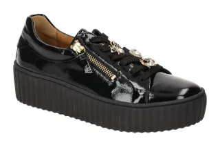 Gabor 53.201.97 Damen Sneaker Schwarz Gold Lackleder Wechselfu?bett