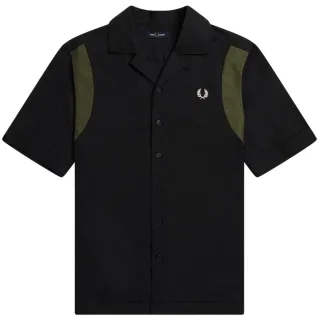 Fred Perry Schwarzes, kurzärmliges Bowlinghemd mit Einsätzen