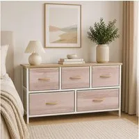 HOMCOM Kommode mit 5 Schubladen aus Stoff (Schrank, 1 St., Aufbewahrungsschrank), für Wohnzimmer, Schlafzimmer, 100x30x51,5 cm