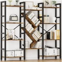 GarveeMore Bücherregal 4 Ebene Buchregal Großes Holz Bücherregal mit 14 offenen Display Regal