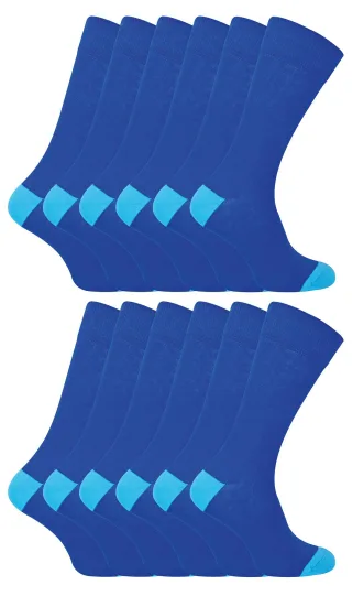 12er Multipack Herren schwarze Baumwollsocken | Sock Snob | Atmungsaktive Kniestrümpfe mit gepolstertem Fersen- und Zehenbereich - Blau