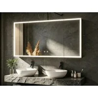 WDWRITTI Spiegelschrank Alu 120x60cm Extra Groß LED Badezimmerschrank 3-türig XXL 3Lichtmodi (Wandschrank Aufbewahrungsschrank Schwarz, Doppelspiegel, Glasböden, dimmbar, Anti-Fog) Mit Netzadapter, Vormontiert geliefert,  Wandmontage, Einbaumontage