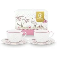 PiP Studio Tasse Jolie Dots Gold Pink Tasse mit Untertasse 280ml Set2, Porzellan